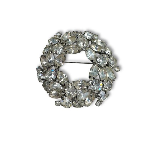 Weiss Jewelry - Weiss Silver Tone Clear Crystal Wreath Brooch Vintage